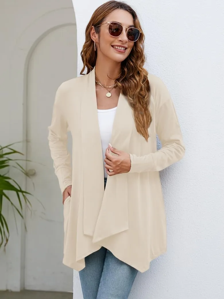 Naggoo Women's Draped Open Front Cardigans Casual Lightweight Long Sleeve Duster Cardigan