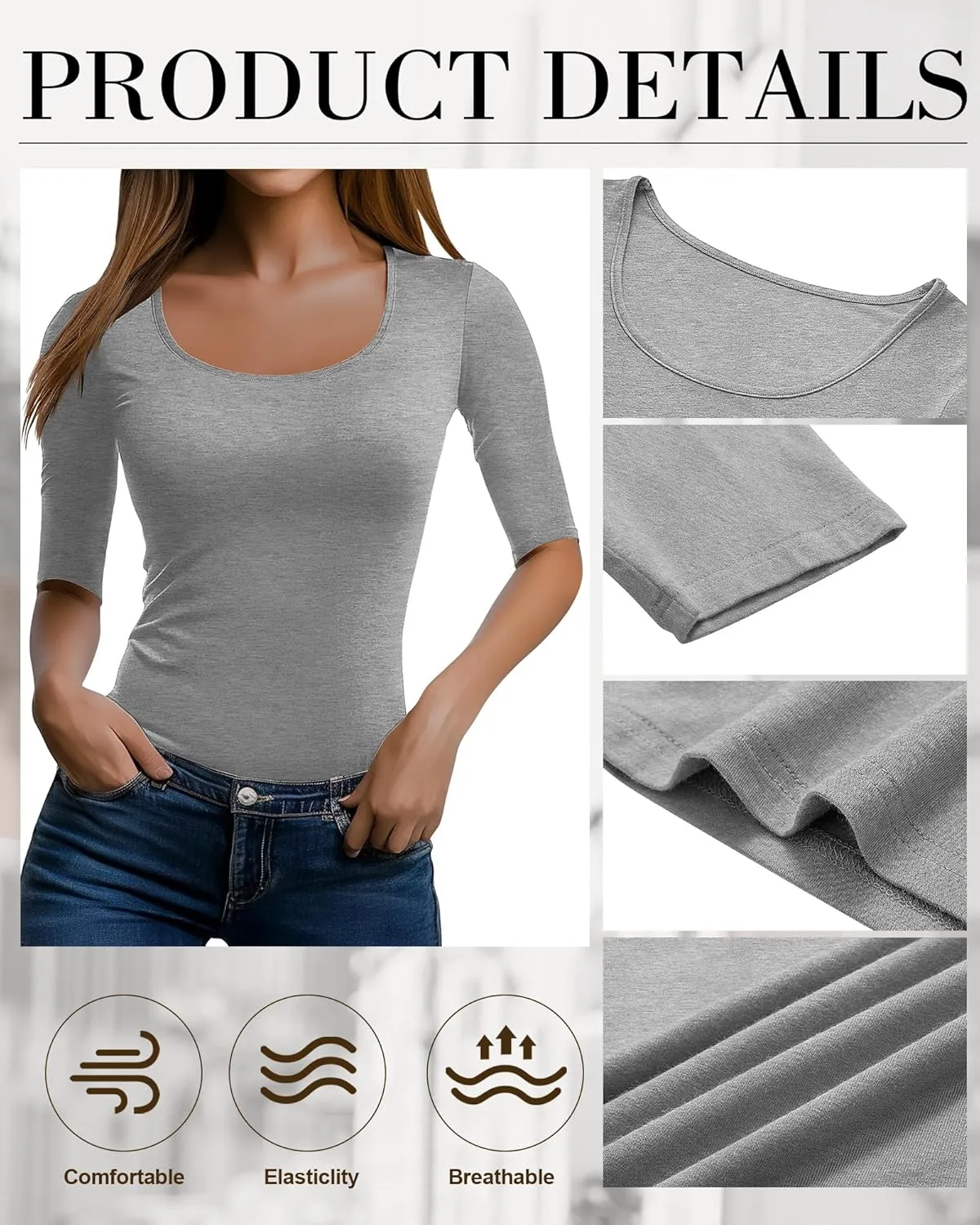 Neer 3 Pack Women's Scoop Neck Stretchy Tops Cotton Half Sleeve Slim Fitted T-Shirts Tight Casual Basic Summer Tees