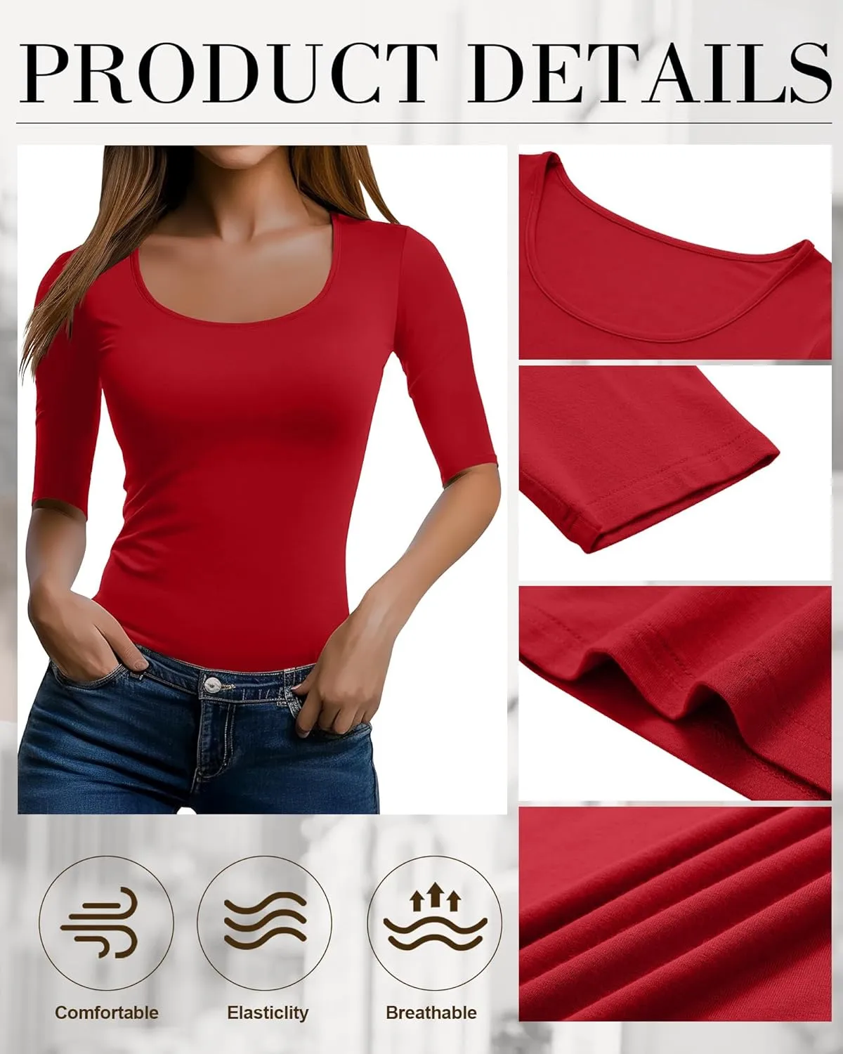 Neer 3 Pack Women's Scoop Neck Stretchy Tops Cotton Half Sleeve Slim Fitted T-Shirts Tight Casual Basic Summer Tees