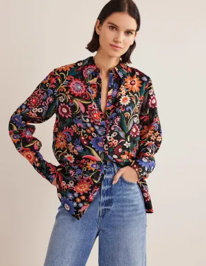 New Linen Shirt-Black, Gardenia Pop