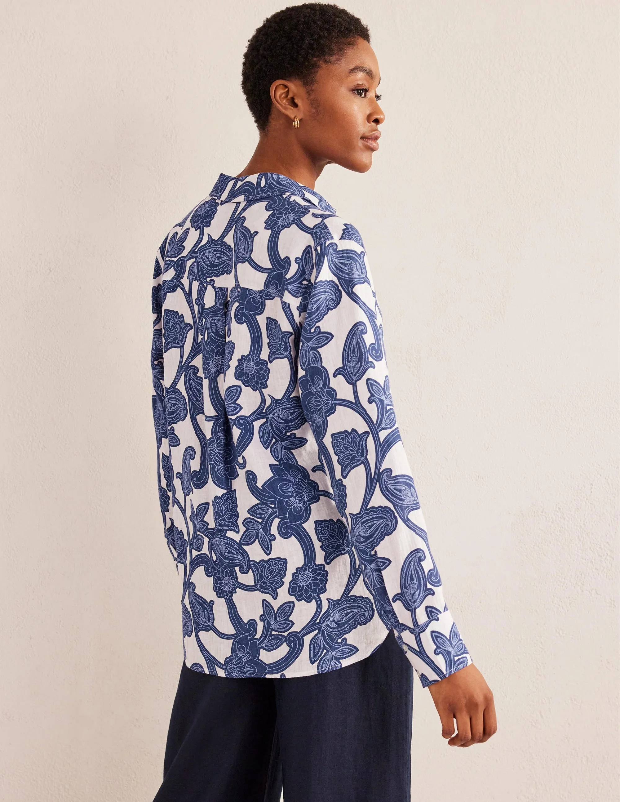 New Linen Shirt-Blue Ribbon, Paisley Whirl