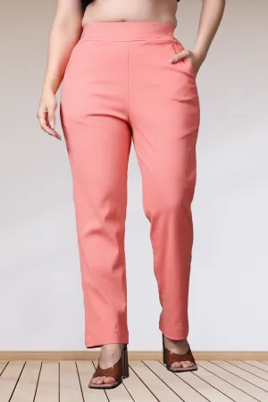 Peach Lycra Slub Pants