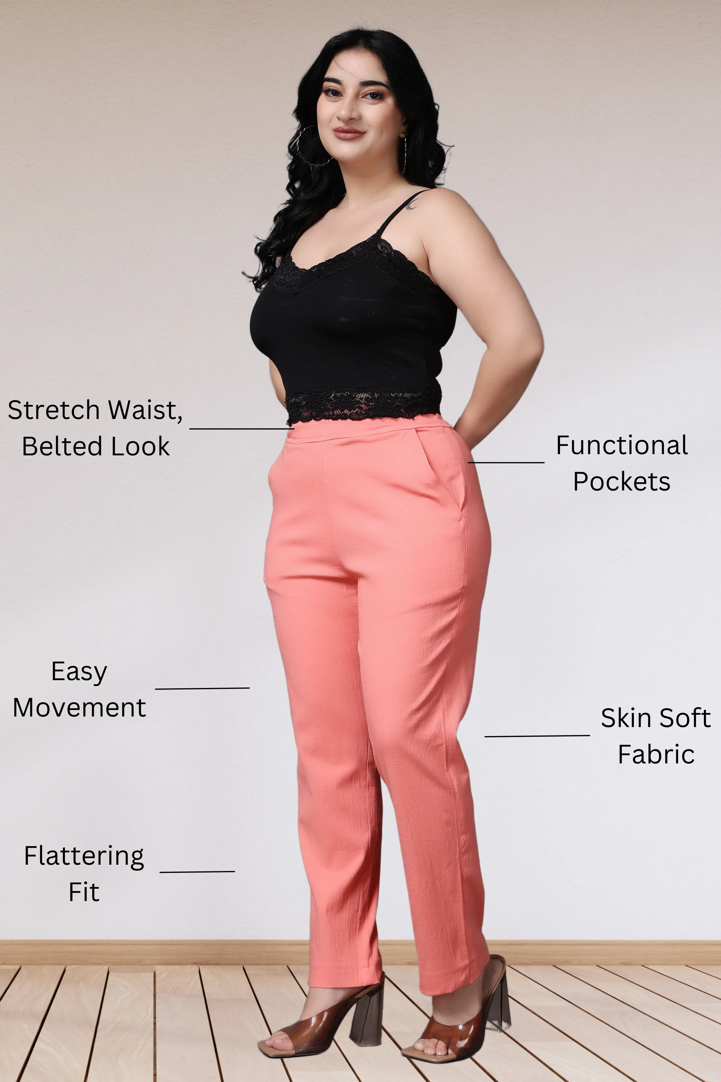 Peach Lycra Slub Pants