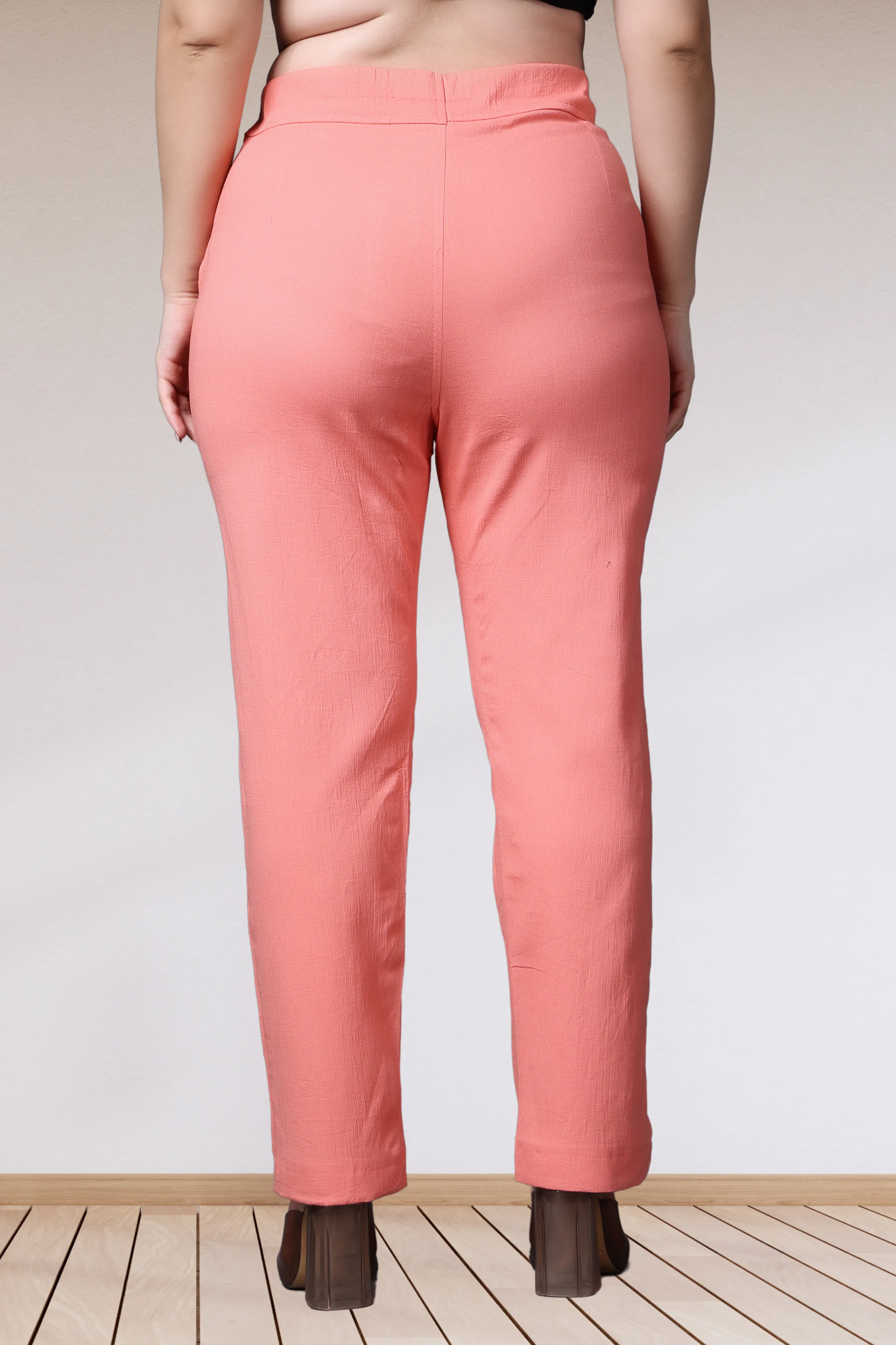 Peach Lycra Slub Pants