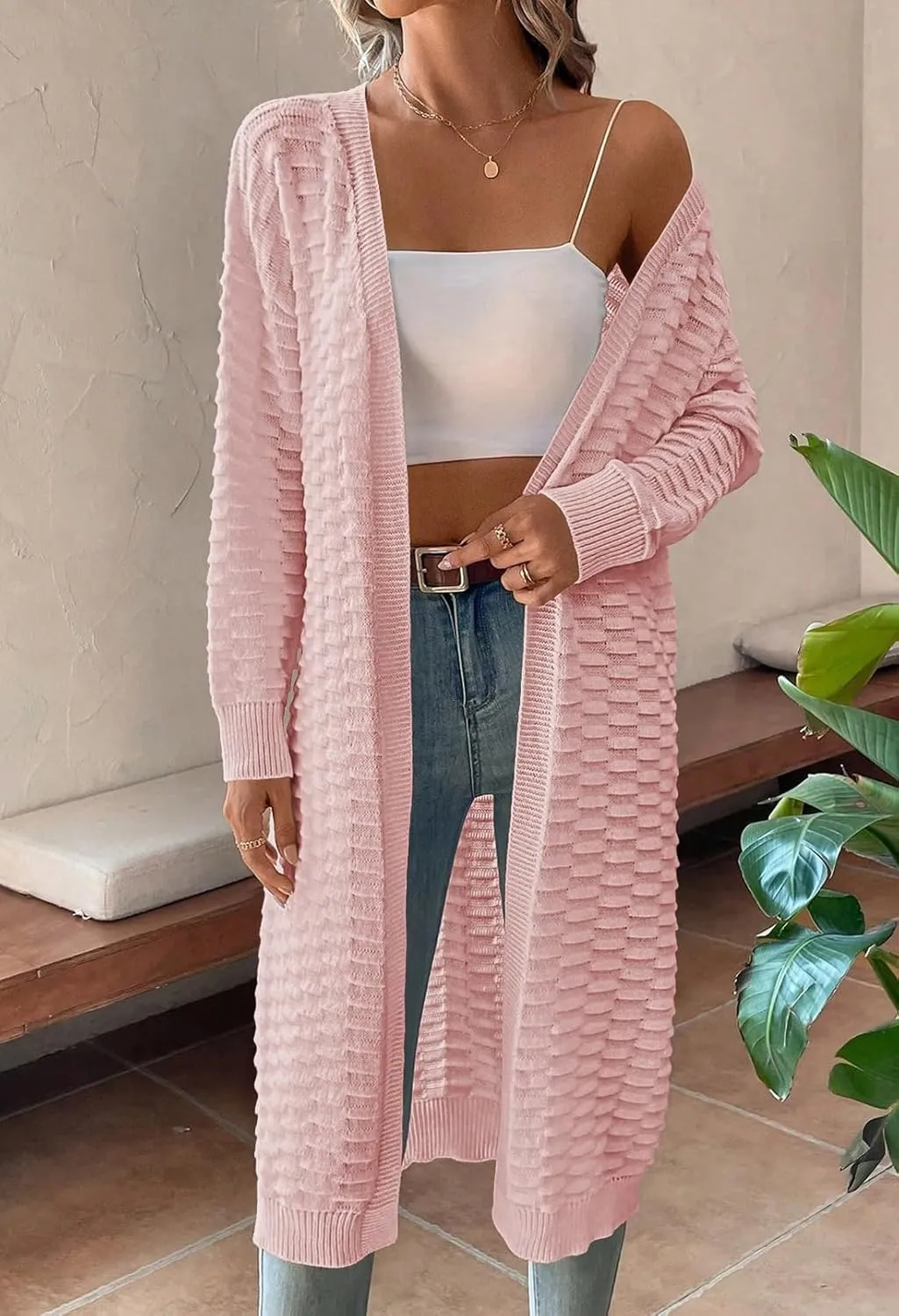 Pink Queen Women's Lightweight Long Cardigan Sweaters Casual Long Sleeve Open Front Drop Shoulder Oversized Fall Knitwear