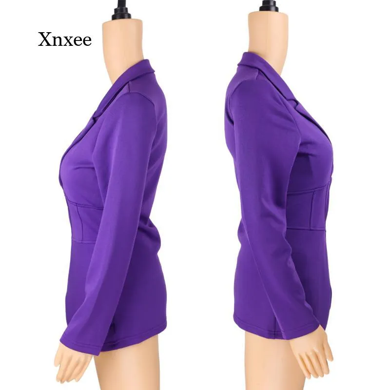 Purple High Waist Blazer Coat Fashion Slim Tops Women Solid Color Long Sleeve Jacket Y2K Deep V Neck Office Coats Clothing