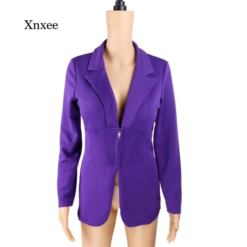Purple High Waist Blazer Coat Fashion Slim Tops Women Solid Color Long Sleeve Jacket Y2K Deep V Neck Office Coats Clothing