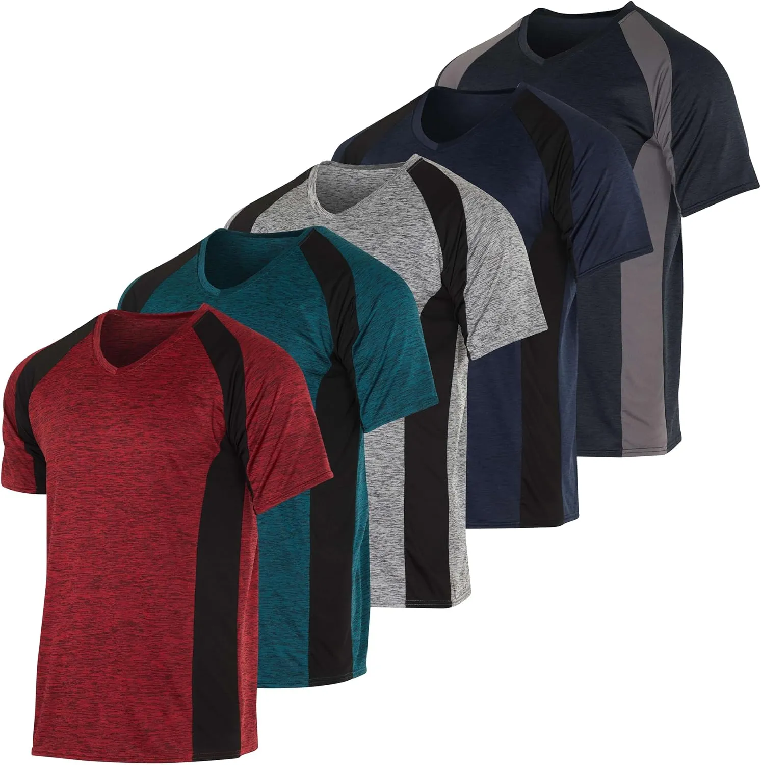 Real Essentials 5 Pack: Mens V-Neck Dry-Fit Moisture Wicking Active Athletic Tech Performance T-Shirt