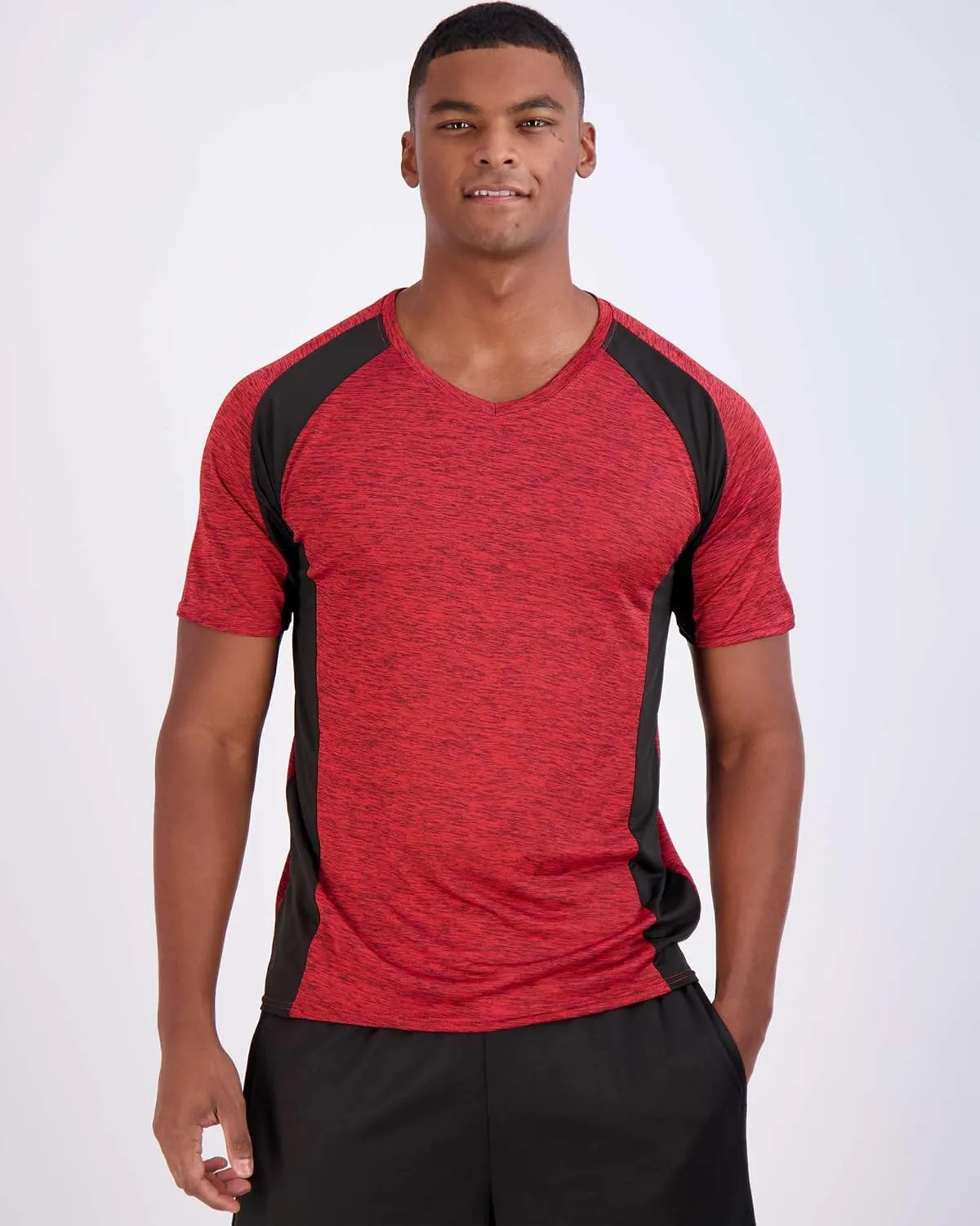 Real Essentials 5 Pack: Mens V-Neck Dry-Fit Moisture Wicking Active Athletic Tech Performance T-Shirt