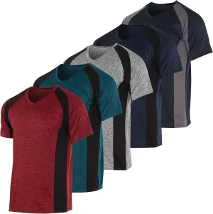 Real Essentials 5 Pack: Mens V-Neck Dry-Fit Moisture Wicking Active Athletic Tech Performance T-Shirt