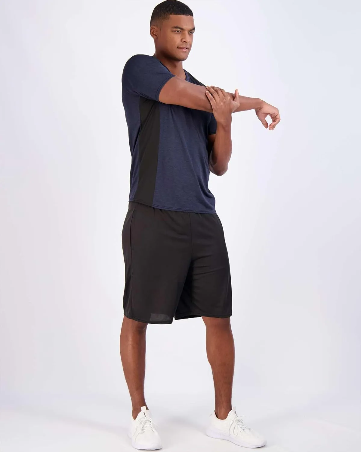 Real Essentials 5 Pack: Mens V-Neck Dry-Fit Moisture Wicking Active Athletic Tech Performance T-Shirt