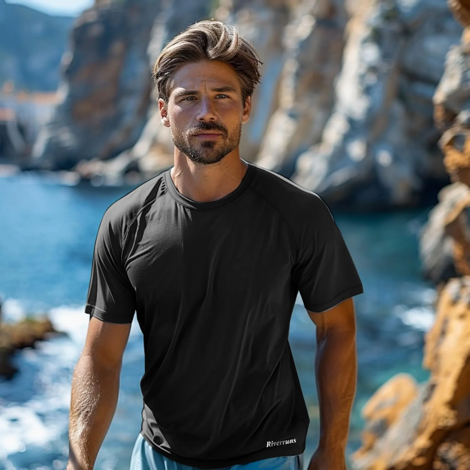 Riverruns Men's Workout Dry Fit Athletic T-Shirts Moisture-Wicking UPF 50  Sun Protection Shirt for Fishing Running Gym Swim