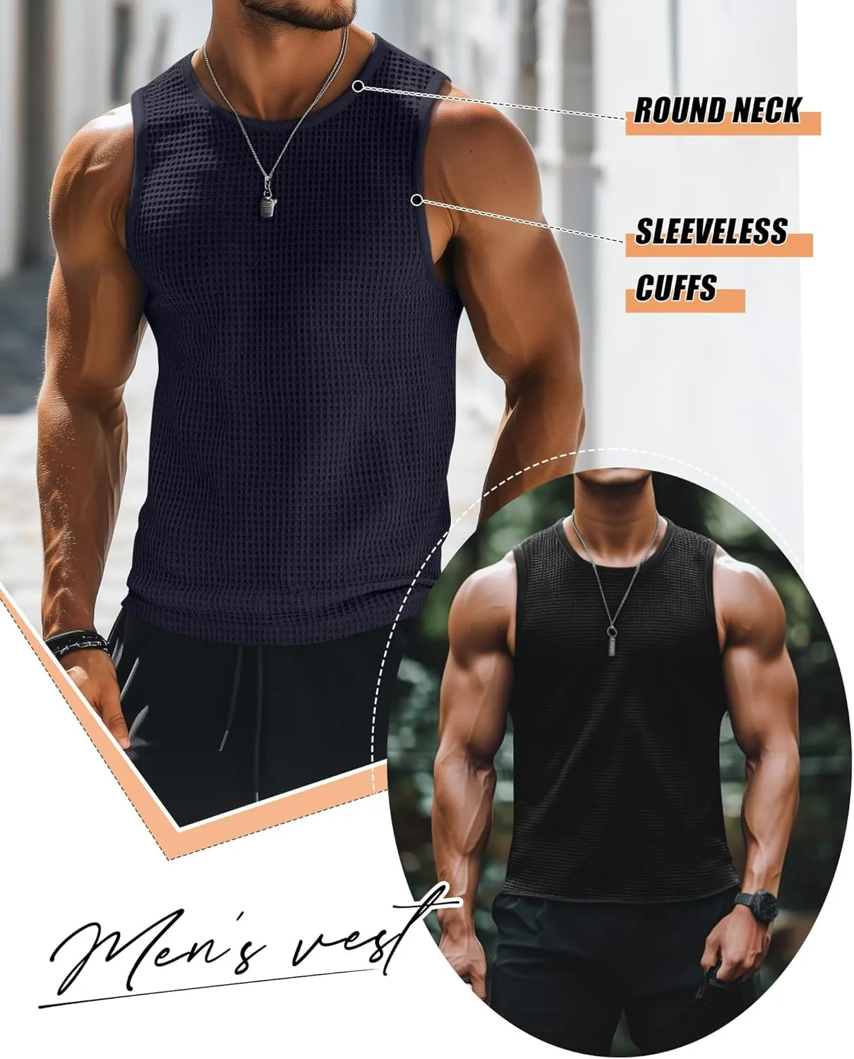 Riyiper 3 Pack Mens Big and Tall Tank Tops Waffle Knit Casual Sleeveless Shirts Plus Size Summer Muscle Tees