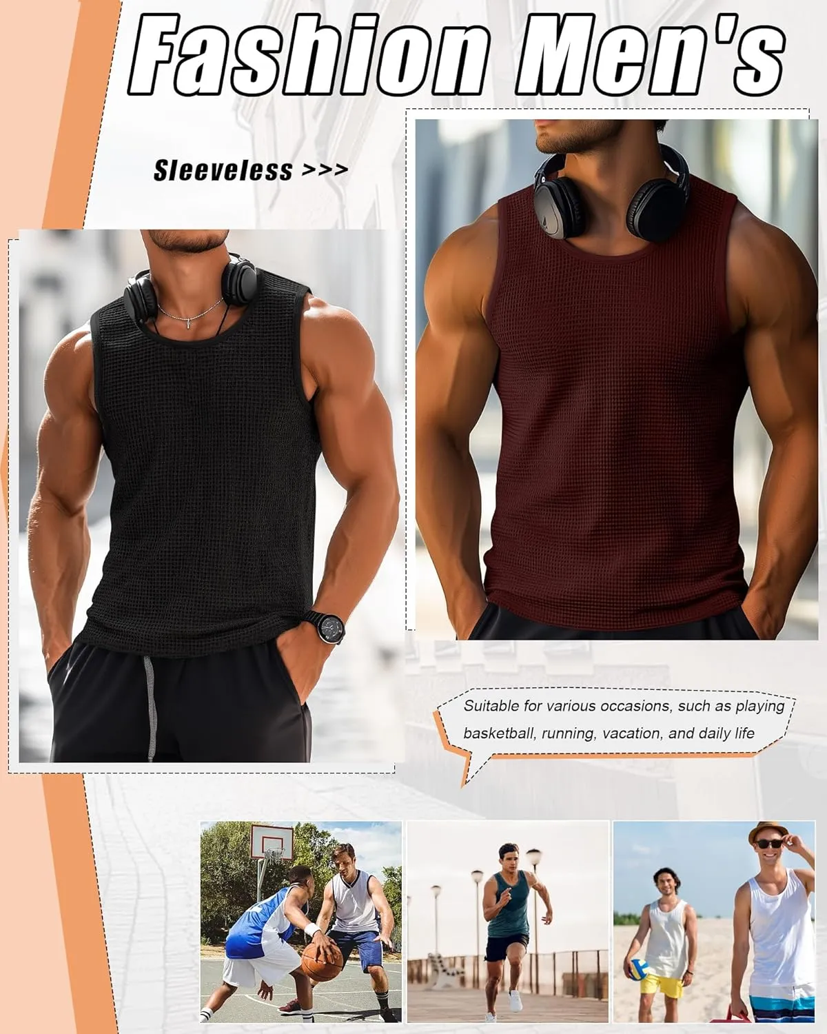 Riyiper 3 Pack Mens Big and Tall Tank Tops Waffle Knit Casual Sleeveless Shirts Plus Size Summer Muscle Tees