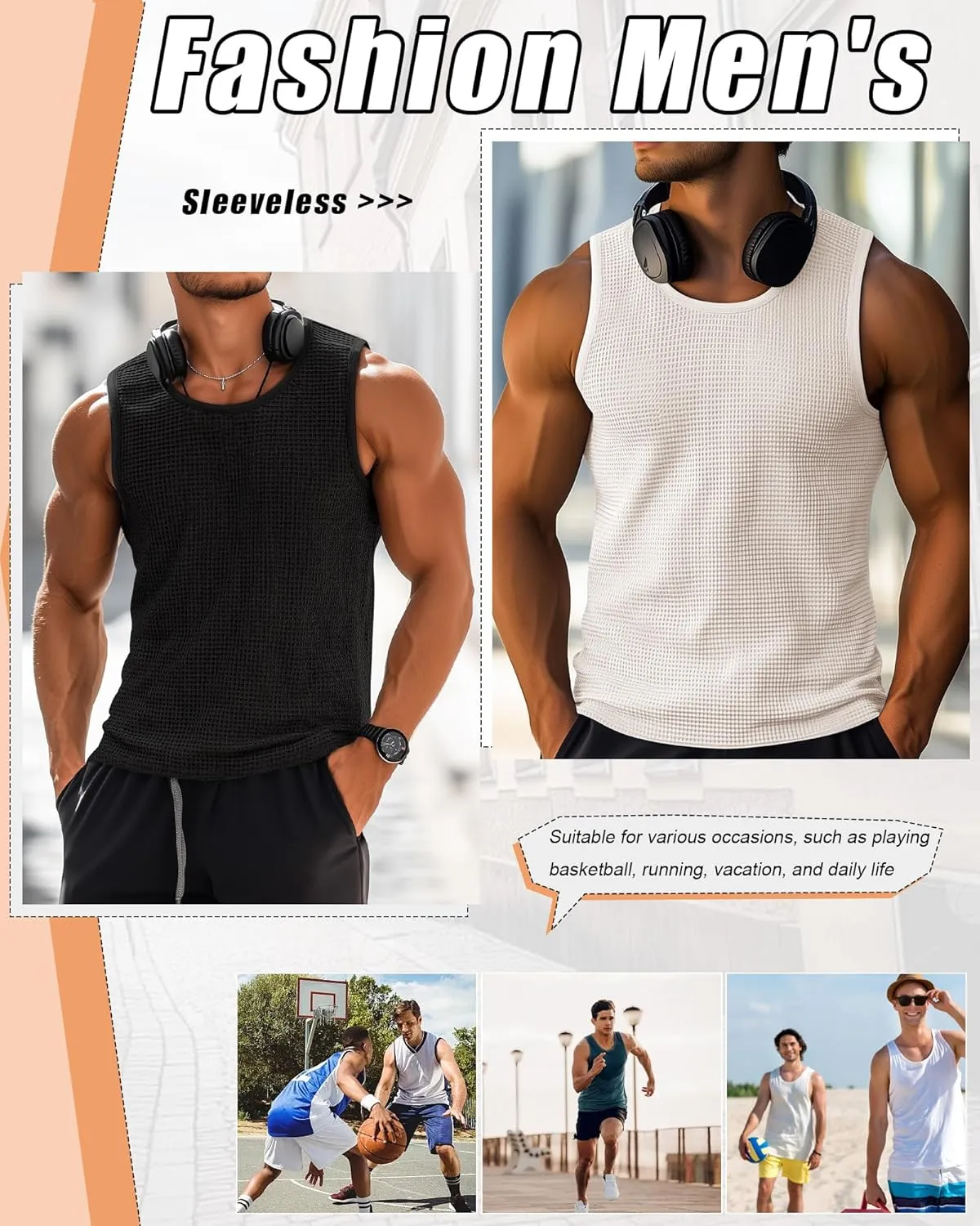 Riyiper 3 Pack Mens Big and Tall Tank Tops Waffle Knit Casual Sleeveless Shirts Plus Size Summer Muscle Tees