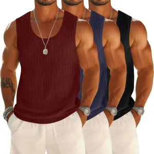 Riyiper 3 Pack Mens Big and Tall Tank Tops Waffle Knit Casual Sleeveless Shirts Plus Size Summer Muscle Tees