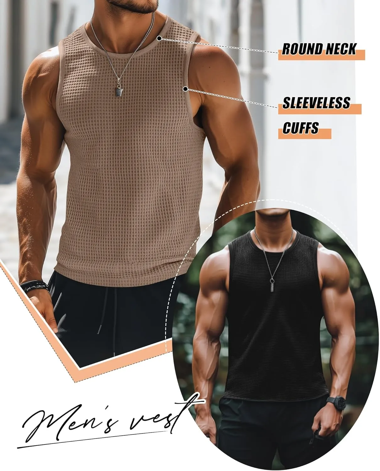 Riyiper 3 Pack Mens Big and Tall Tank Tops Waffle Knit Casual Sleeveless Shirts Plus Size Summer Muscle Tees