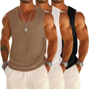 Riyiper 3 Pack Mens Big and Tall Tank Tops Waffle Knit Casual Sleeveless Shirts Plus Size Summer Muscle Tees