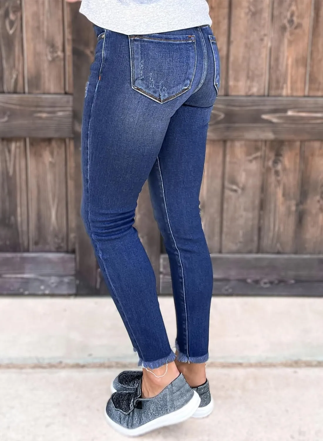 SHEWIN Skinny Raw Hem Jeans for Women High Waisted Stretchy Trendy Slimming Jeggings Ankle Denim Pants with Pockets