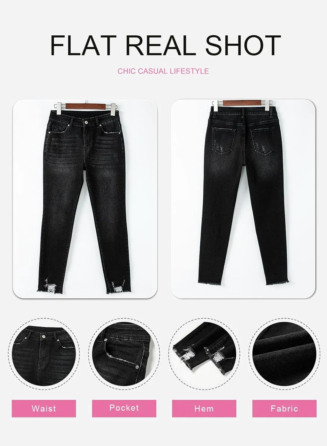 SHEWIN Skinny Raw Hem Jeans for Women High Waisted Stretchy Trendy Slimming Jeggings Ankle Denim Pants with Pockets