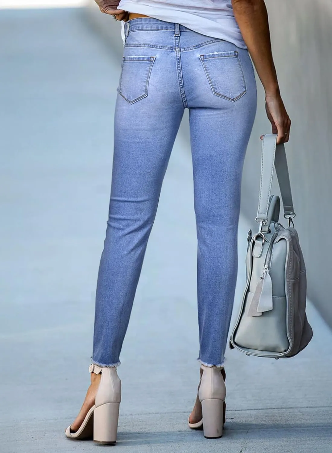 SHEWIN Skinny Raw Hem Jeans for Women High Waisted Stretchy Trendy Slimming Jeggings Ankle Denim Pants with Pockets