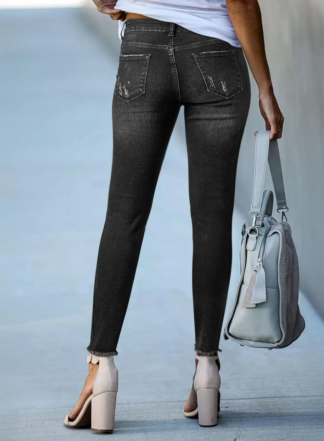SHEWIN Skinny Raw Hem Jeans for Women High Waisted Stretchy Trendy Slimming Jeggings Ankle Denim Pants with Pockets
