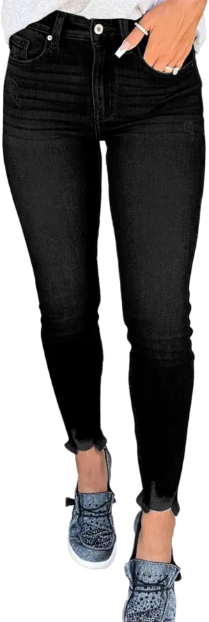 SHEWIN Skinny Raw Hem Jeans for Women High Waisted Stretchy Trendy Slimming Jeggings Ankle Denim Pants with Pockets