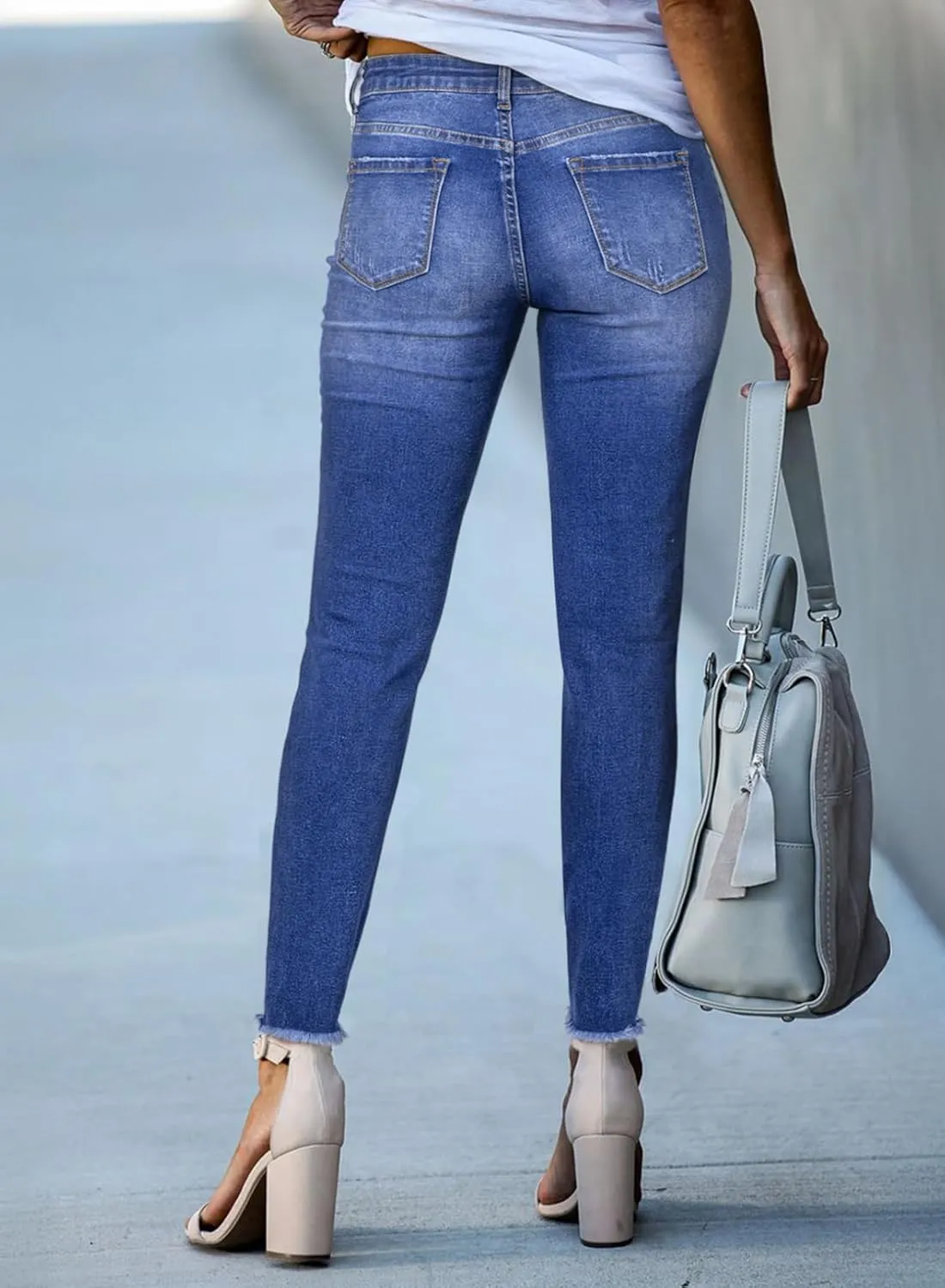 SHEWIN Skinny Raw Hem Jeans for Women High Waisted Stretchy Trendy Slimming Jeggings Ankle Denim Pants with Pockets