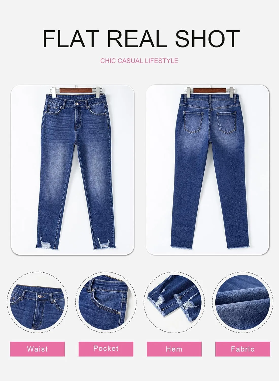 SHEWIN Skinny Raw Hem Jeans for Women High Waisted Stretchy Trendy Slimming Jeggings Ankle Denim Pants with Pockets