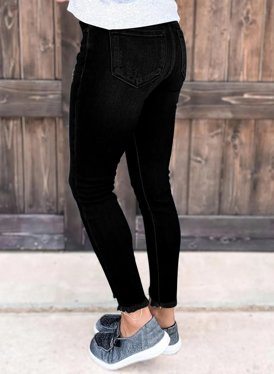 SHEWIN Skinny Raw Hem Jeans for Women High Waisted Stretchy Trendy Slimming Jeggings Ankle Denim Pants with Pockets