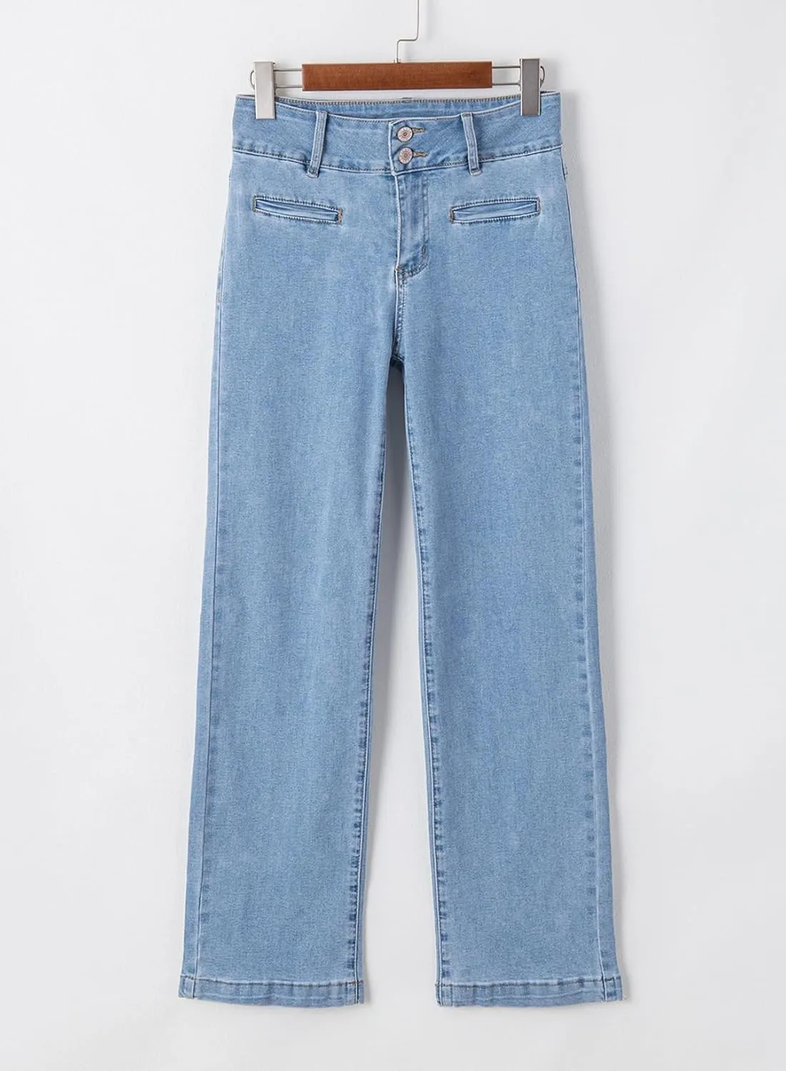 Sidefeel Women's Jeans High Waisted Straight Leg Stretchy Jeans Trendy Welt Pockets Loose Wide Leg Zimbaplatinum Denim Pants