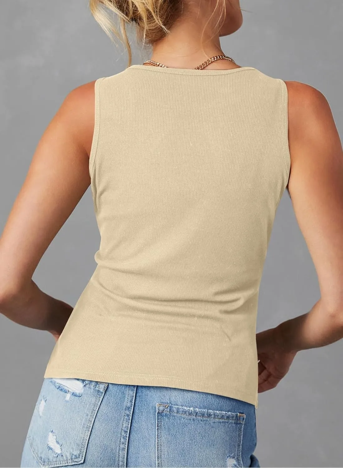 Sidefeel Womens Tank Tops 2025 Summer Sleeveless Crewneck Ribbed Knit Slim Fitted Casual Basic Tees Shirts