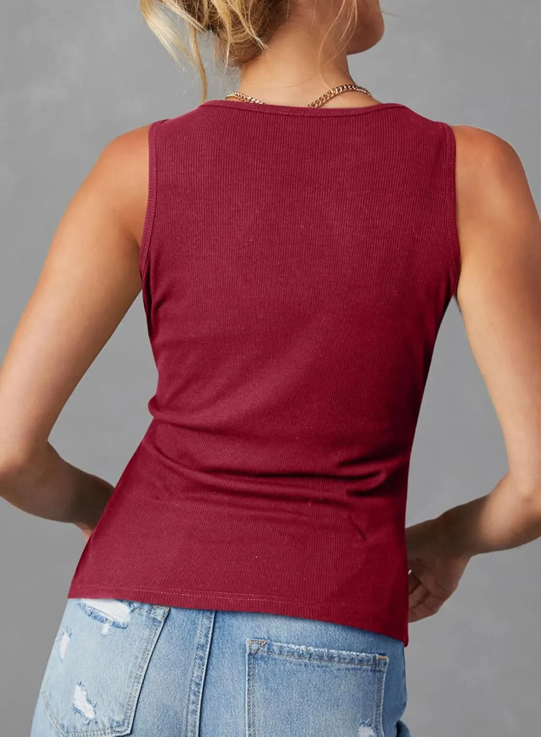Sidefeel Womens Tank Tops 2025 Summer Sleeveless Crewneck Ribbed Knit Slim Fitted Casual Basic Tees Shirts