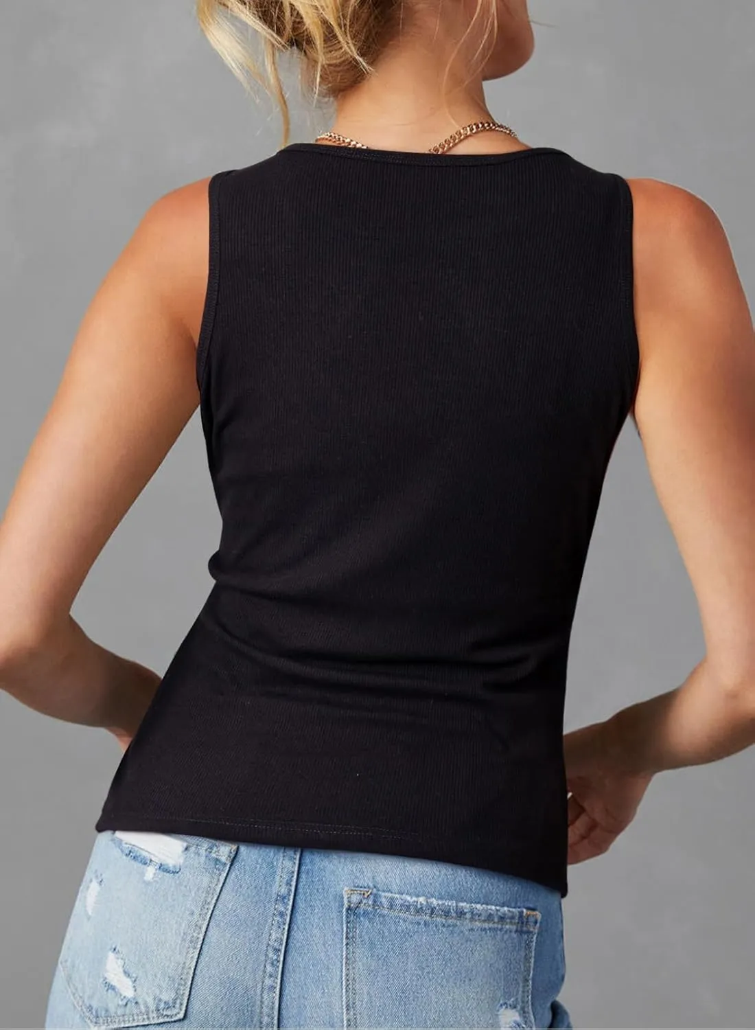 Sidefeel Womens Tank Tops 2025 Summer Sleeveless Crewneck Ribbed Knit Slim Fitted Casual Basic Tees Shirts