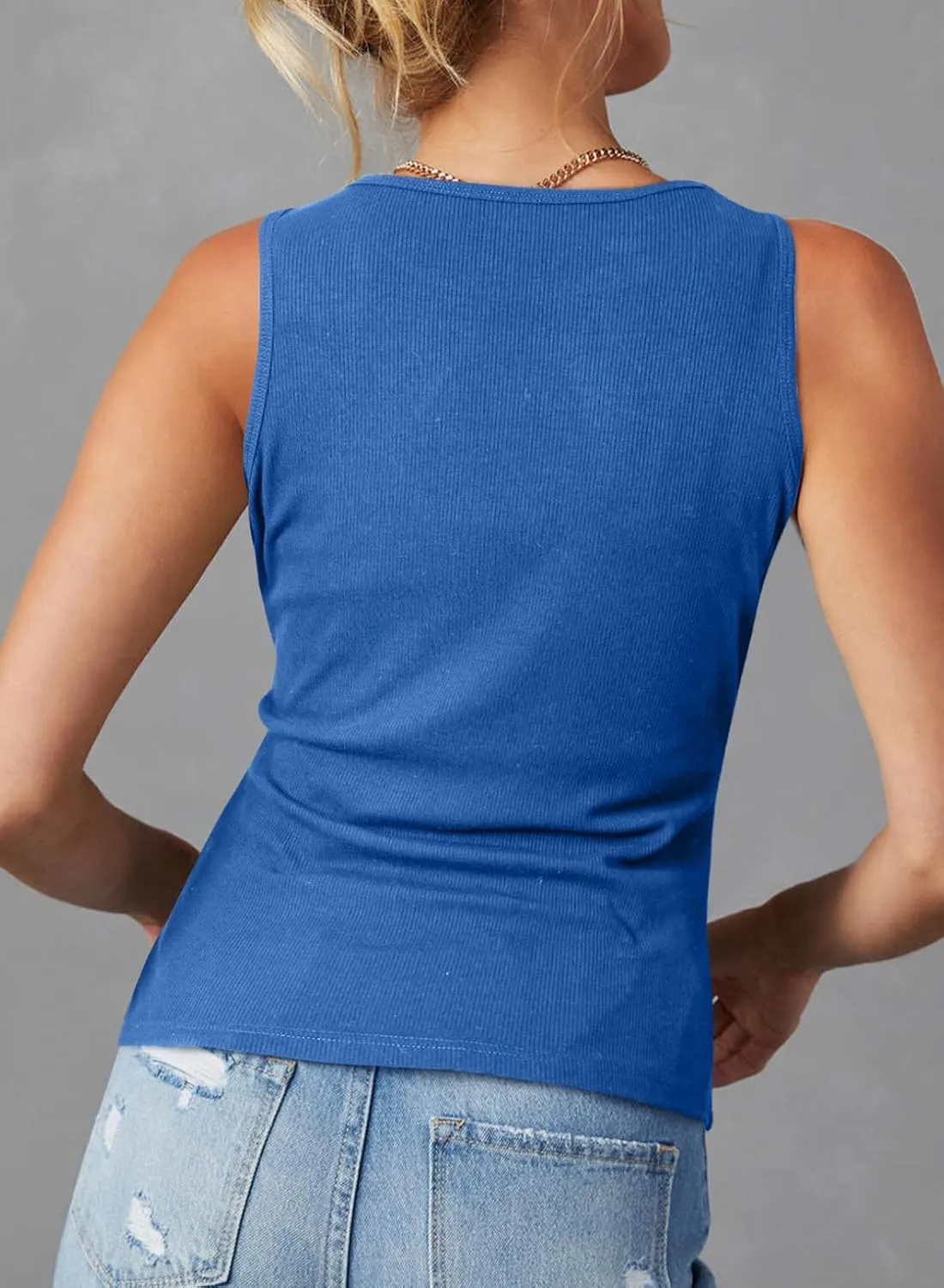 Sidefeel Womens Tank Tops 2025 Summer Sleeveless Crewneck Ribbed Knit Slim Fitted Casual Basic Tees Shirts
