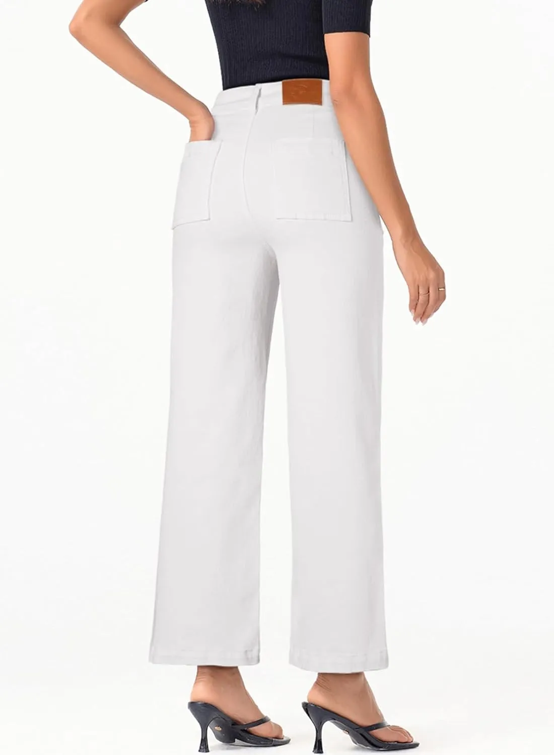 Sidefeel Women's Wide Leg Jeans High Waisted Stretchy Jeans Straight Leg Loose Fit Zimbaplatinum Ankle Denim Pants