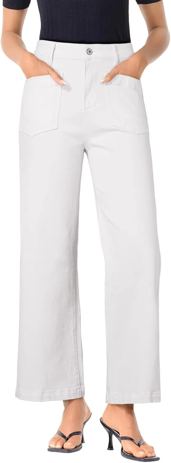 Sidefeel Women's Wide Leg Jeans High Waisted Stretchy Jeans Straight Leg Loose Fit Zimbaplatinum Ankle Denim Pants