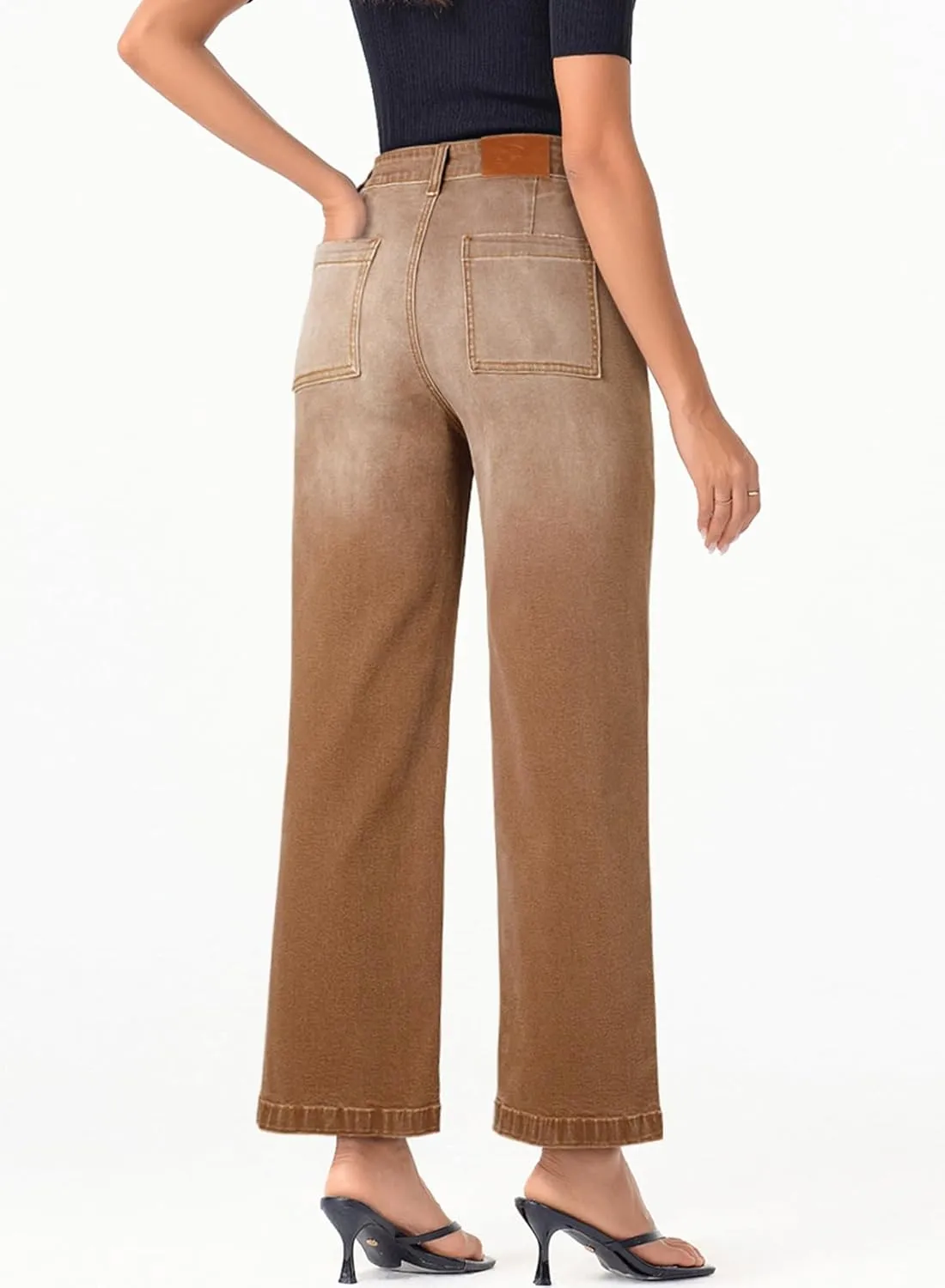 Sidefeel Women's Wide Leg Jeans High Waisted Stretchy Jeans Straight Leg Loose Fit Zimbaplatinum Ankle Denim Pants