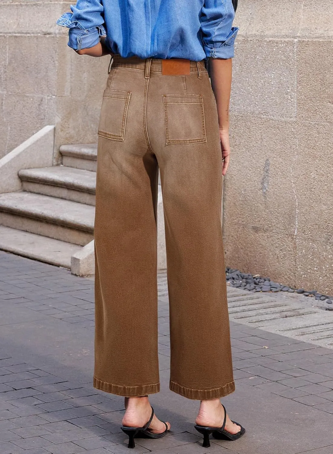 Sidefeel Women's Wide Leg Jeans High Waisted Stretchy Jeans Straight Leg Loose Fit Zimbaplatinum Ankle Denim Pants