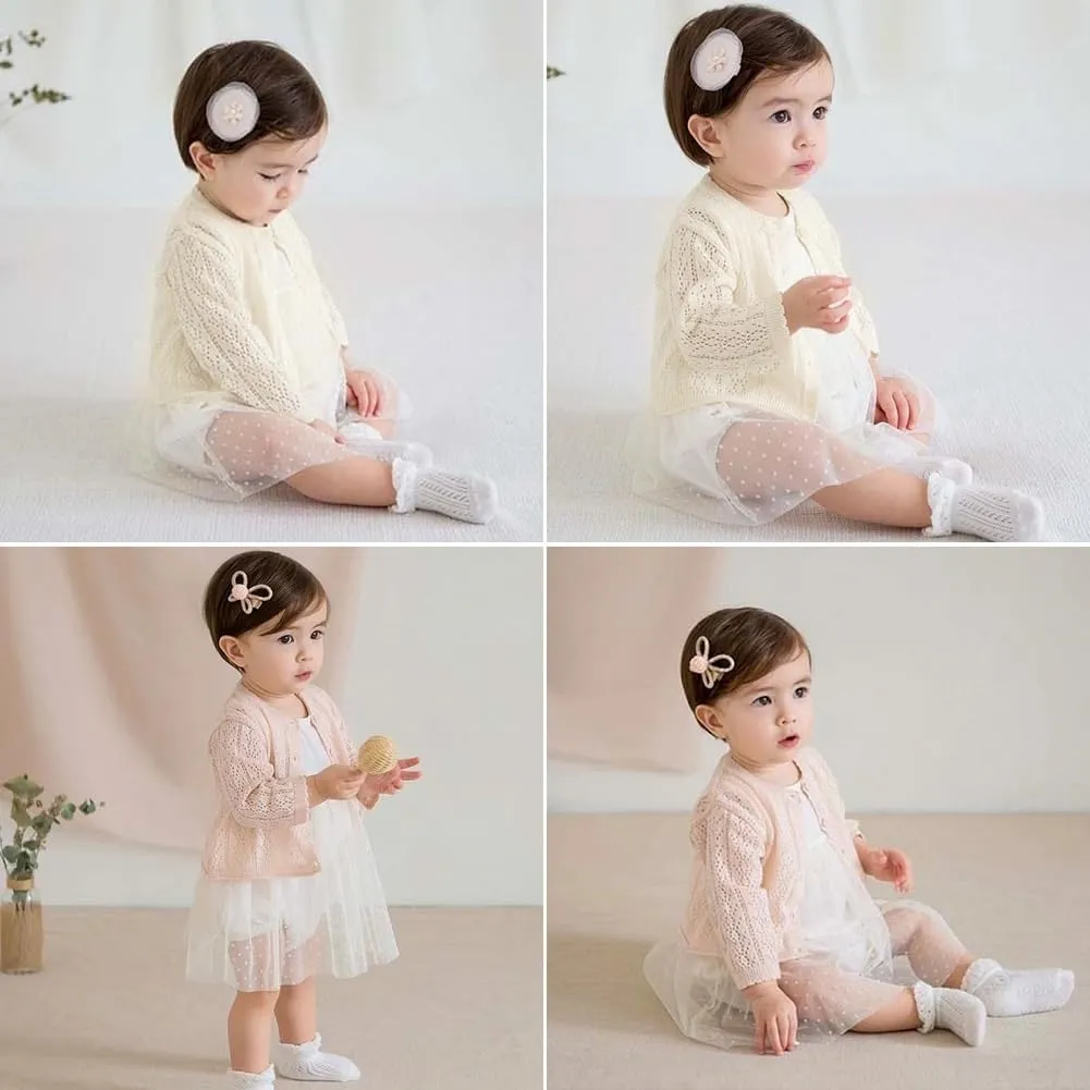 Simplee kids Baby Girl Thin Sweater Solid White Pink Cardigans for Toddler 0-3Years