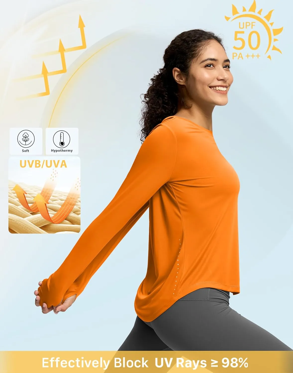 Soothfeel Lightweight Long Sleeve Workout Tops for Women Gym Running Athletic UPF 50  Sun Shirts Tees Moisture Wicking