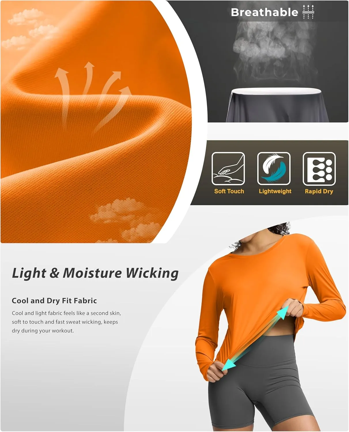Soothfeel Lightweight Long Sleeve Workout Tops for Women Gym Running Athletic UPF 50  Sun Shirts Tees Moisture Wicking