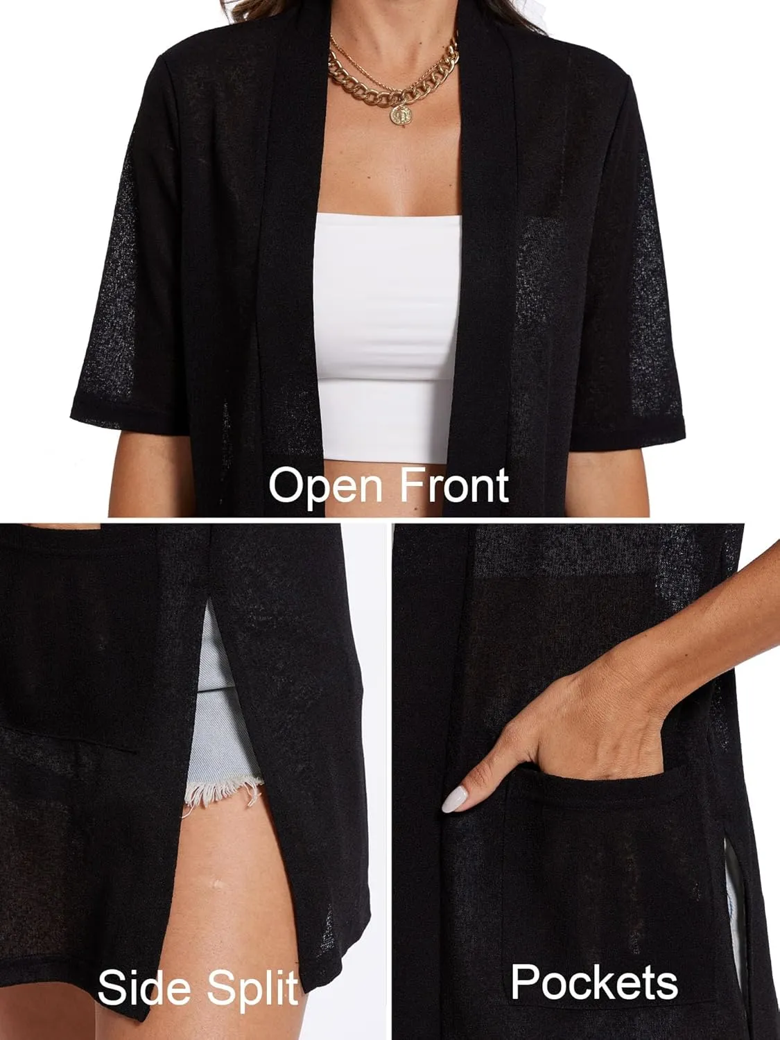 Spicy Sandia Women's Short Sleeve Sheer Summer Cardigans Lightweight Open Front Duster with Pockets
