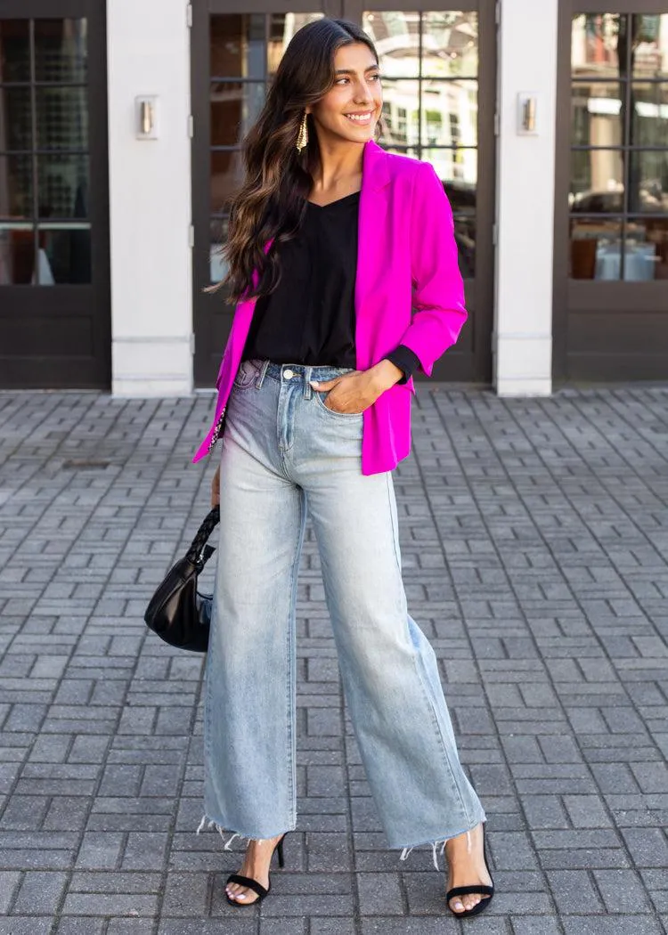 Stella 3/4 Sleeve Blazer - Violet Magenta