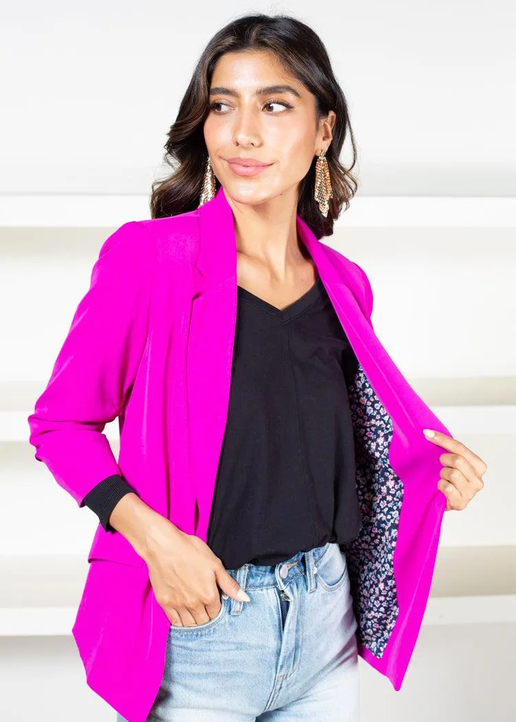 Stella 3/4 Sleeve Blazer - Violet Magenta