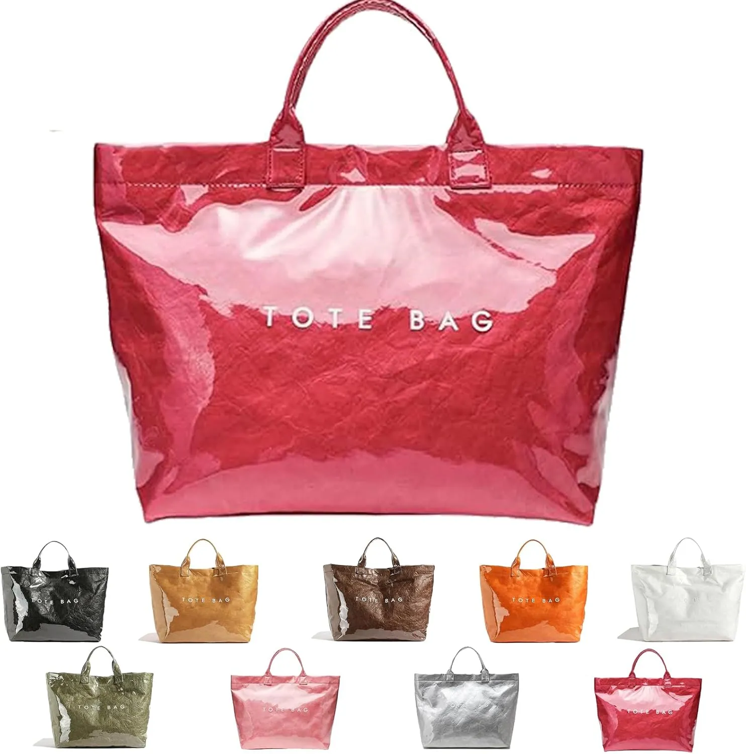 Stellaya Womens Letters Print Tote Bag, PVC Large Kraft Paper Tote Bag, Clear Plastic Handbag for Women
