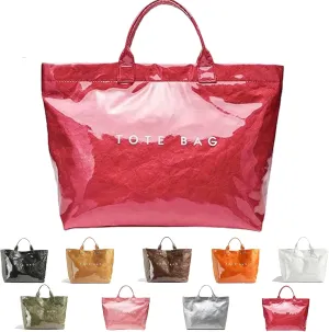 Stellaya Womens Letters Print Tote Bag, PVC Large Kraft Paper Tote Bag, Clear Plastic Handbag for Women