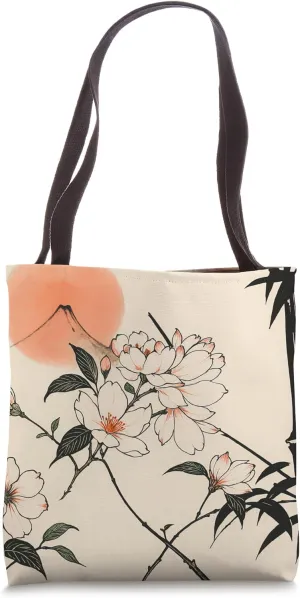 Sun Floral Minimalist Oriental Ink Beige Tote Bag