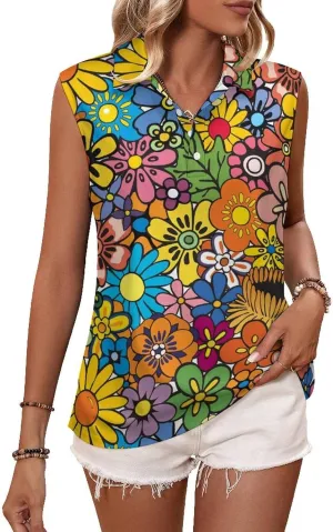 Sunflower T Shirts Sleeveless Golf Tank Top Woman Dry Fit Tennis Vest Tees Moisture Wicking Breathable Sport Vests
