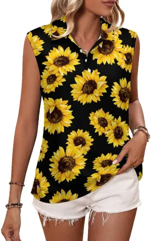 Sunflower T Shirts Sleeveless Golf Tank Top Woman Dry Fit Tennis Vest Tees Moisture Wicking Breathable Sport Vests
